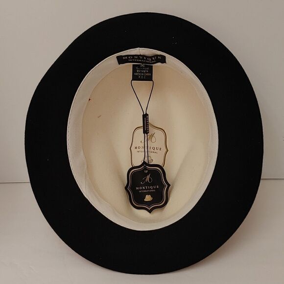 MEN'S MONTIQUE WHITE-BLACK 2 1/4" WIDE BRIM 100% WOOL FELT FEDORA HAT. H82 - Picture 5 of 8